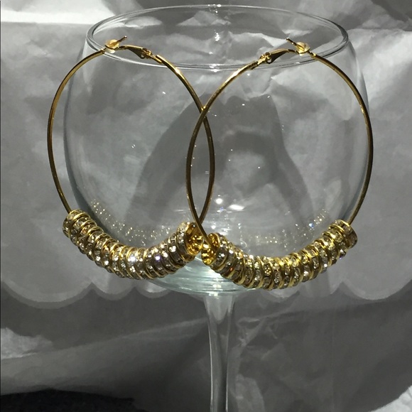 Vintage Gold Hoops with Pave Beads Barami - Picture 1 of 7